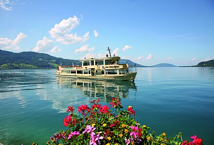 a boat on a trip on Lake Attersee near the Kuschelhotel Winzer