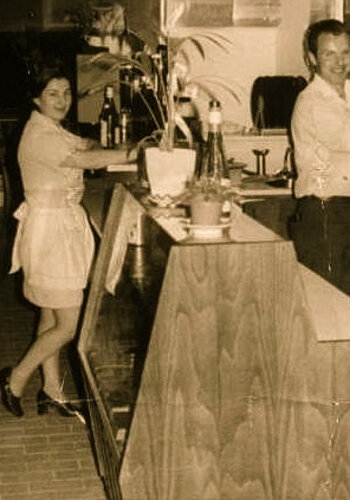 An interior view of the restaurant at the Hotel Winzer from years gone by