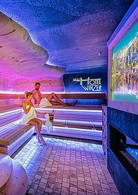 Swiss stone pine living room in the Edelstein Spa at the Wellnesshotel Winzer