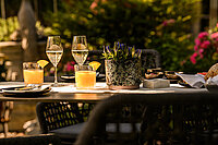 Breakfast on the terrace with juice and sparkling wine at the Adults Only Hotel Winzer