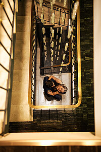 A couple in the stairwell of the Winzer adults-only hotel